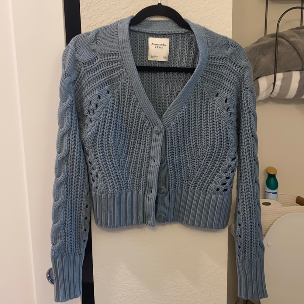 Abercrombie & Fitch Light Blue Cable Knit Button-Up Cardigan